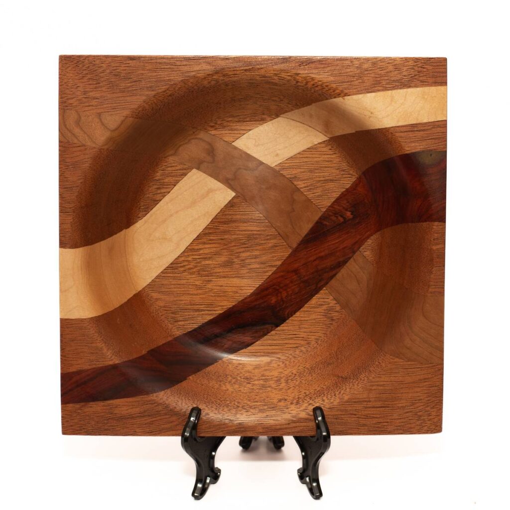 Square Wooden Plate with a Circular Recessed Center