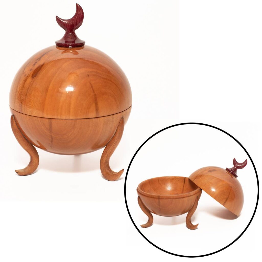 Round Wooden Container with a Glossy Finish