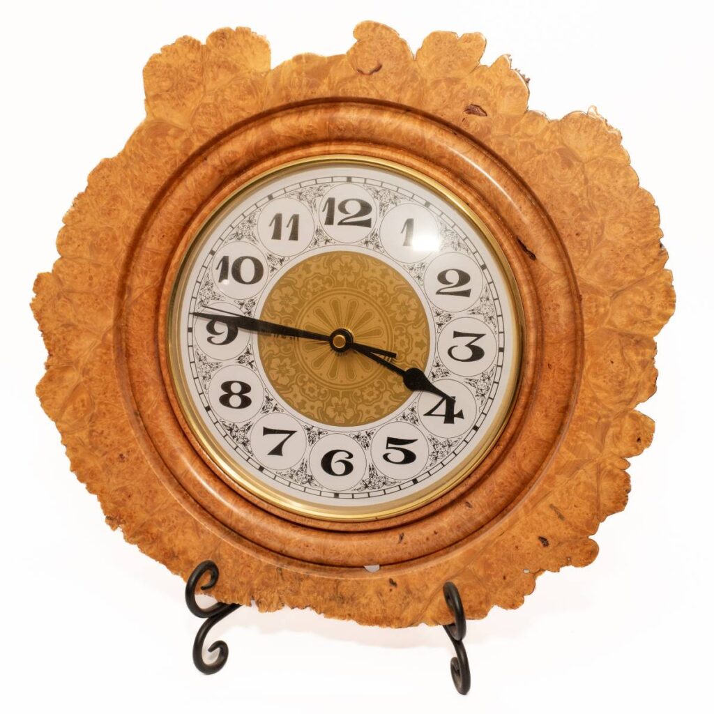 Round Wooden Clock with a Natural Live-Edge Frame