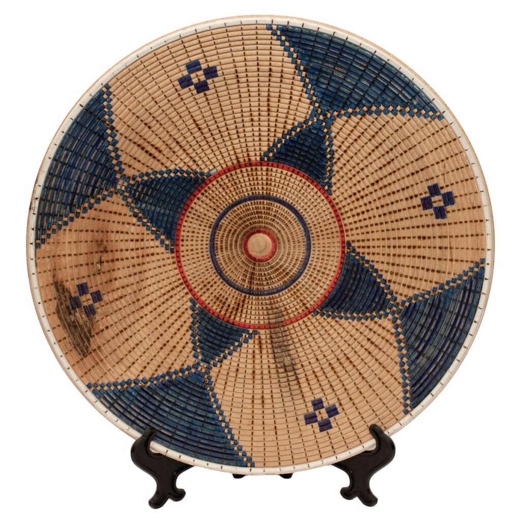 Round Wooden Plate with a Woven Pattern Design