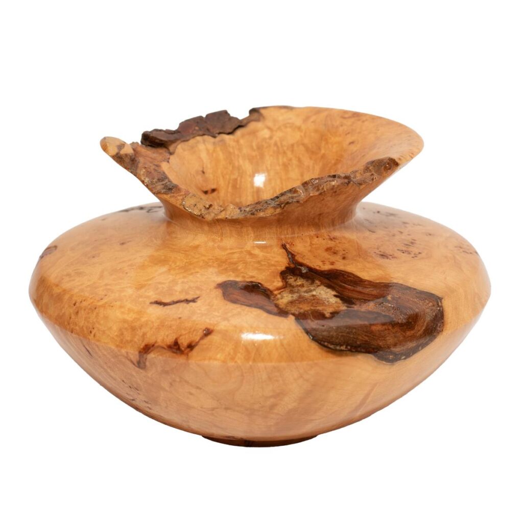Natural-Edge Wooden Vessel with a Flared Rim