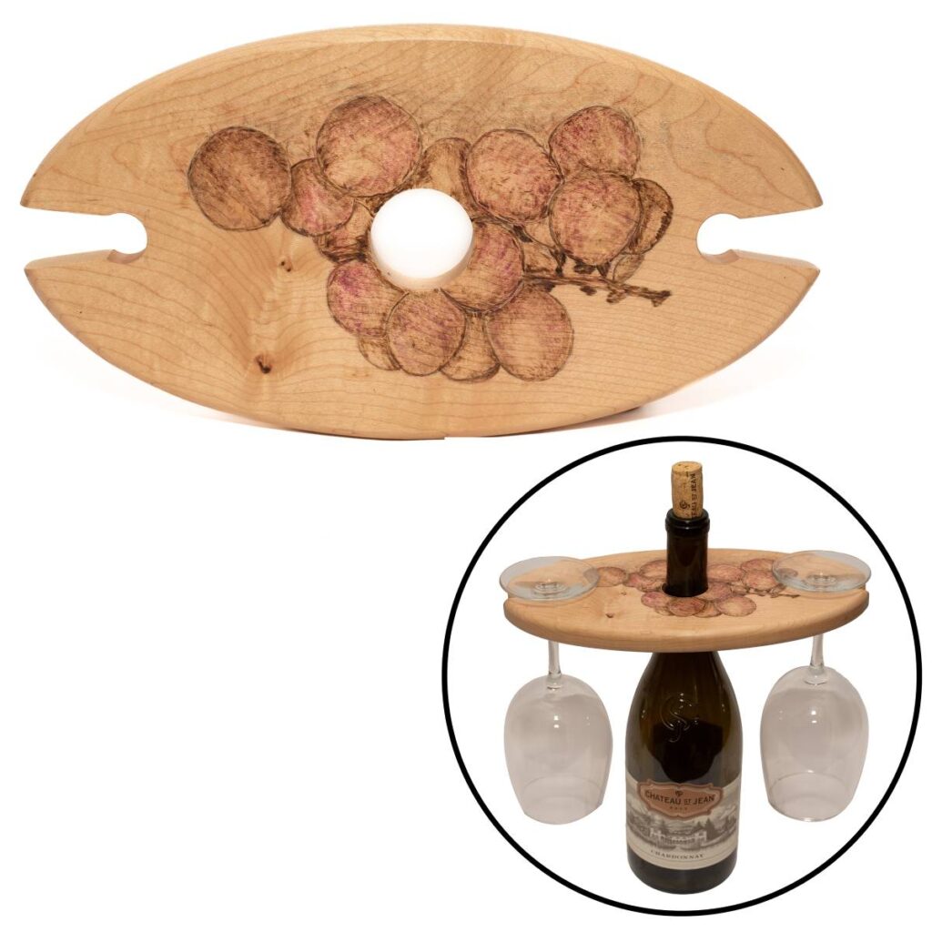 Wooden Wine Bottle Holder with Grape Design