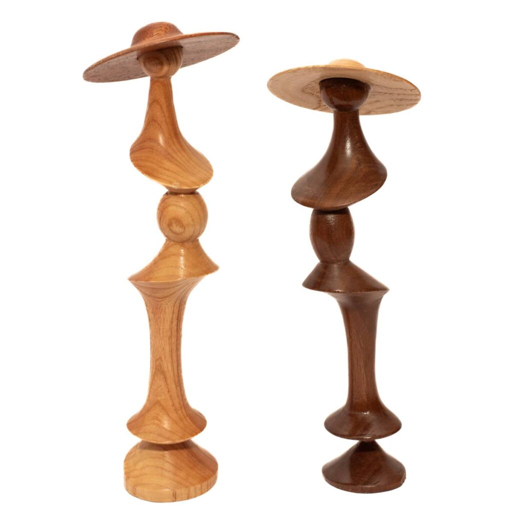 Two Abstract Wooden Sculptures with Curved Shapes