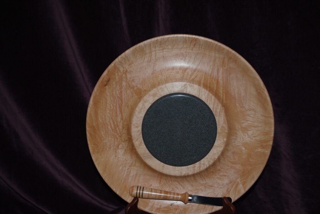 Curly Maple Serving Platter with Corian Inset & Knife