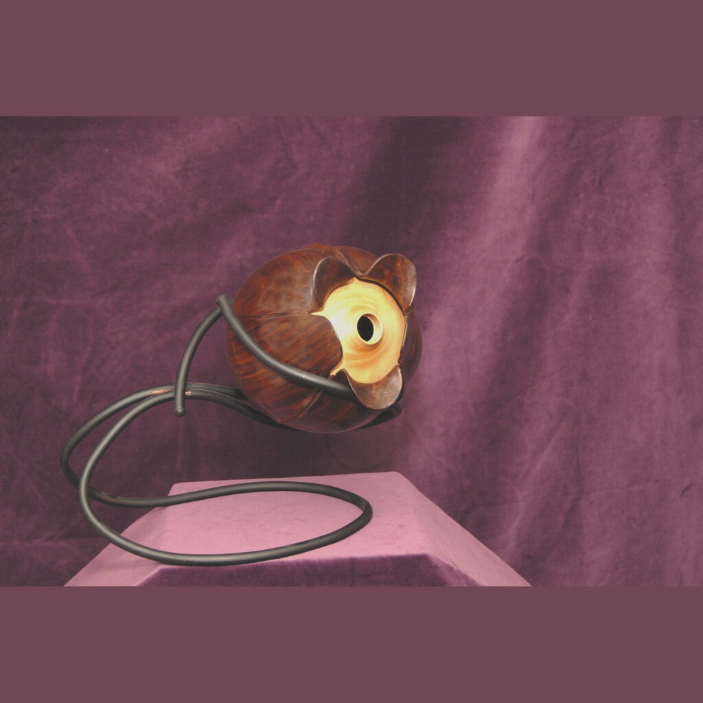 Dark Walnut Flower Petal Sculpture with Stand