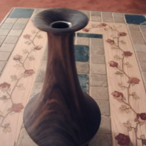 English Walnut Long-Neck Vase with Glass Insert