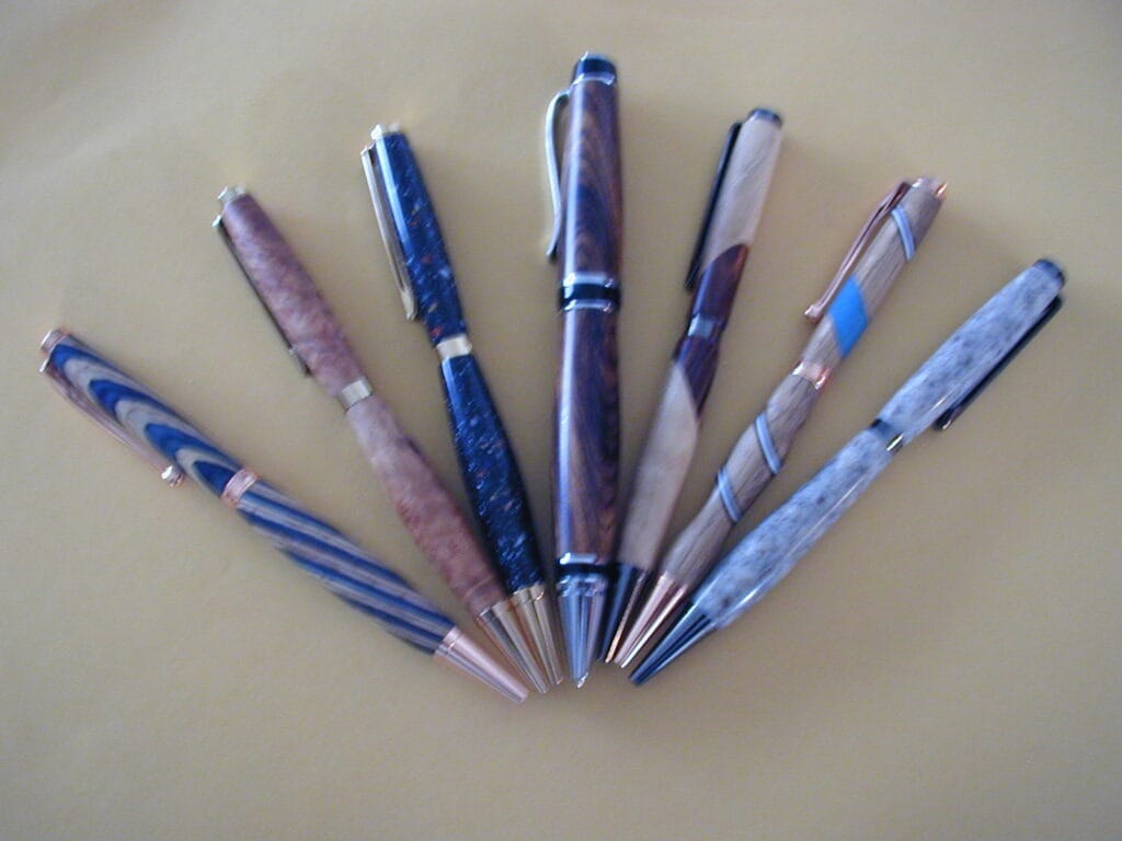 Set of Handcrafted Wooden Pens with Different Grain Patterns
