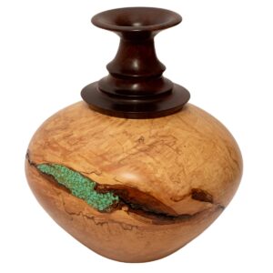 Maple burl and walnut vase with Turquoise inlay (dry flowers only)
